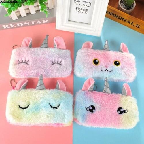Cute Plush Unicorn Pencil Case Kawaii Cartoon Pencilcase Pencil Box Creative Pen Case Storage Bag Student Learning Stationery