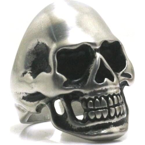 Size 6 to Size 16 Men Boys 316L Stainless Steel Dull Polish Cool Skull Ring Black Free Shipping