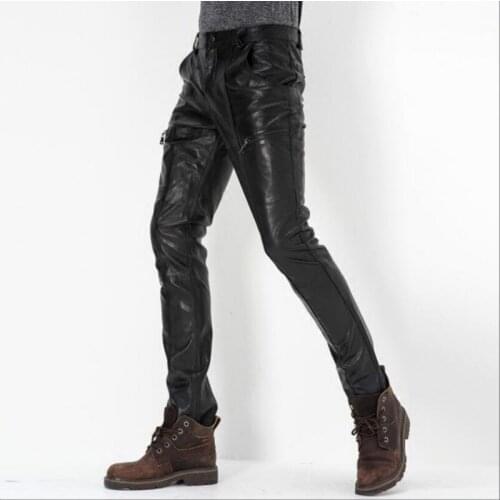 S-4xl Mens Motorcycle Leather Pants Autumn And Winter Casual Fashion Slim Sheepskin Motorcycle Riding Genuine Leather Pants