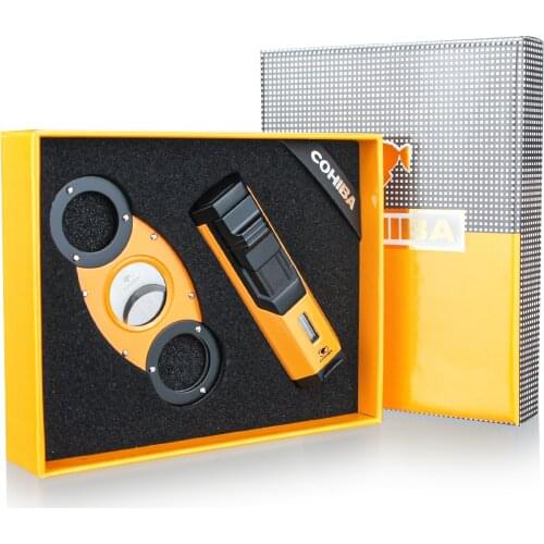 Cigar Lighter Cutter Set Windproof Torch Jet Flame Gas Mini Lighter Accessories set Butane Metal with Punch Gift Box