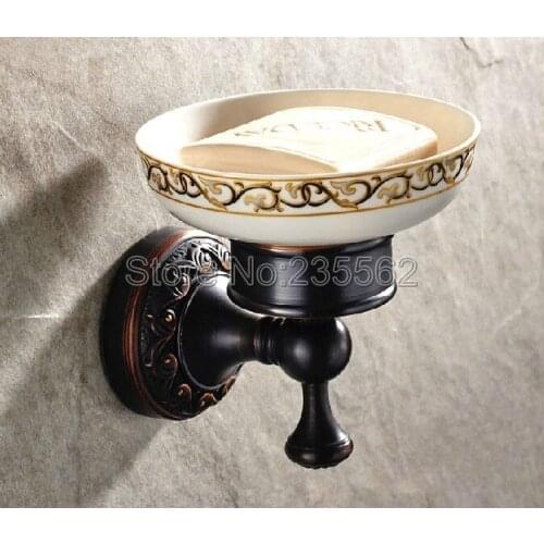 Black Oil Rubbed Brass Bathroom Soap Dish Holder Wall Mounted Holder Ceramic Cup Plate lba471