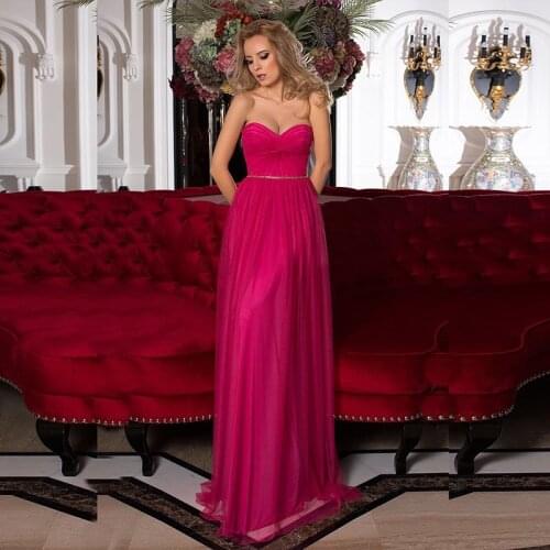 New Charming On Sale Simple Fuchsia Evening Dresses Long Tulle Sweetheart 2021 Wedding Party Gowns Cheap Open Back Pleating