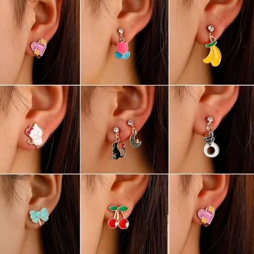 New Arrival Sweet Cat Moon Shape On Earrings Without Piercing For Girls Party Cute Animal Earrings Fashion Jewelry Ear Clip