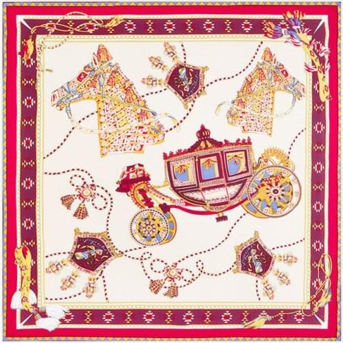 New Brand Woman Scarf Shawl 100% Twill Silk Scarf 130cm Square Scarf Geometric carriage Print Bandana Headband Hijab Scarves