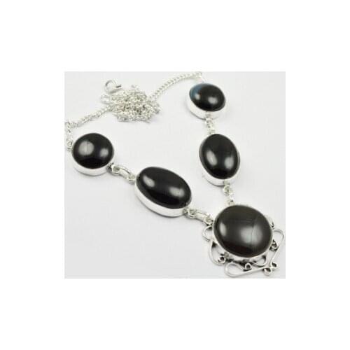 Black Onyx Necklace Silver Overlay over Copper, 53 cm, N2414