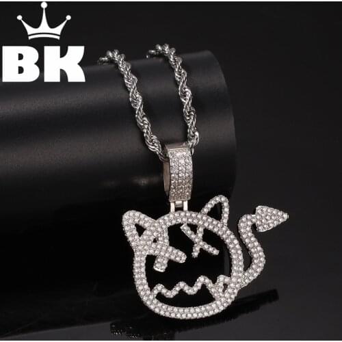 THE BLING KING Custom Cartoon Hollow out of the cat Necklace Hip Hop Full Iced Out Cubic Zirconia gold sliver CZ Stone