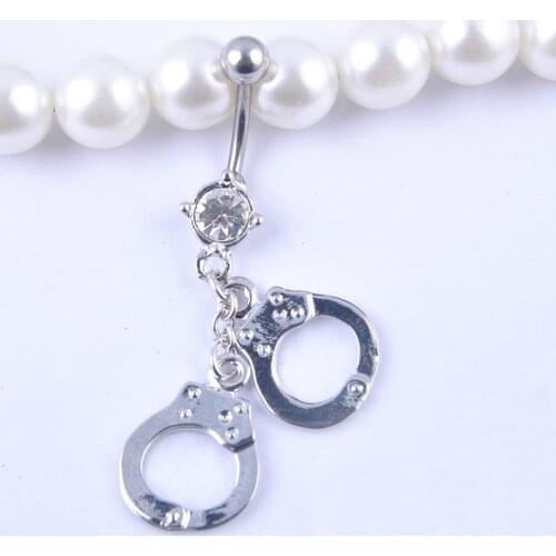 Punk Surgical Steel Piercing Navel Bar Dangle Handcuffs Pendant Belly Button Rings Fashion Woman Body Jewelry Wholesale