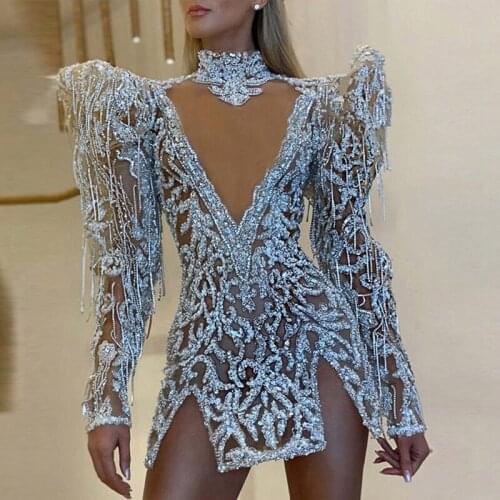 Dresses Crystal Sequins High Neck Cocktail Dresses Sexy Short Evening Party Dress Wedding Evening Dress Formal Dresses 2021