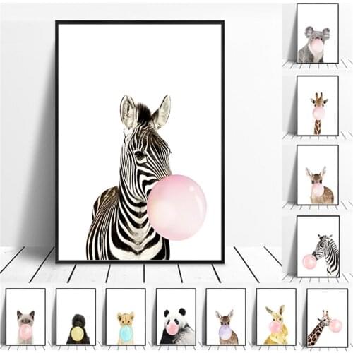 Niedliche Karikatur Tier Koala Giraffe Zebra Nordic Poster Leinwanddruck Gemälde Wandkunst Babys Room Home Decoration