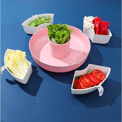 Pink Pot Platter Plastic Rotating Hot Pot Basket Double Layer Vegetable Washing Draining Basket