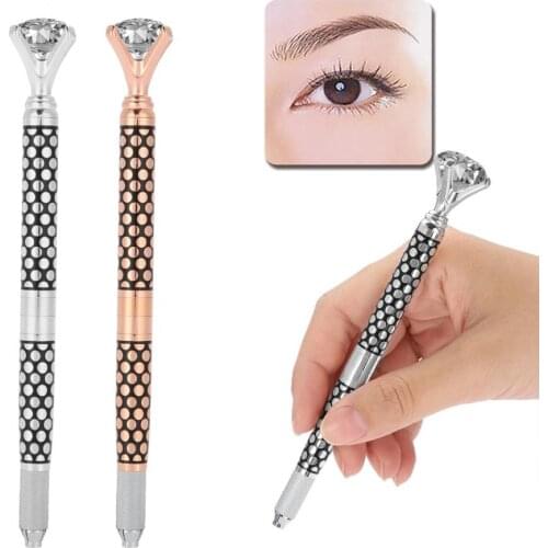 Eyebrow Manual Pen Microblading Tattoo Machine For Permanent Eyebrow Lip Makeup Embroidery Munsu Tebori With Crystal Diamond