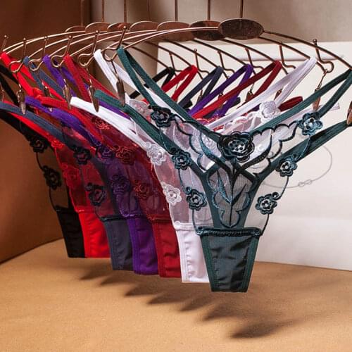 Hot Sexy embroidered mesh yarn ladies thong transparent perspective young woman temptation underwear hot T pants G-String