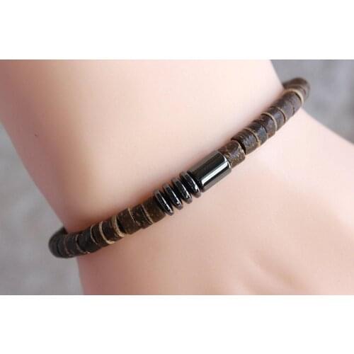 SLIM Coconut Bead Bracelet Hematite, Mens Bracelet Mens Gift Mens Beaded Bracelet