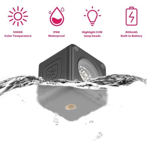 Ulanzi Cute Lite L2 COB Diving Fill Light Mini IP68 LED Video Light 5500K Battery Cold Shoe Magnetic Silicone Diffuser Honeycomb