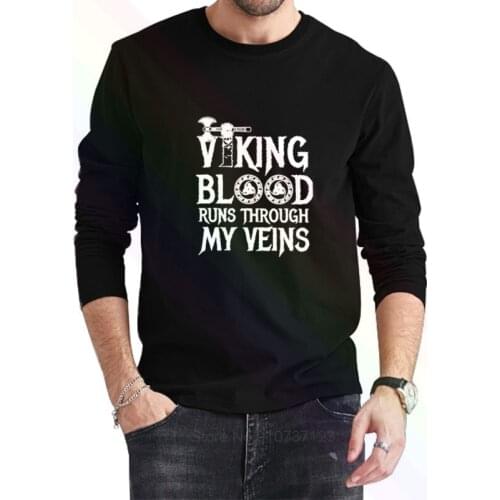 Viking Blood Runs In My Viens Valhalla Logo T-Shirt 2021 Newest Summer Mens Long Sleeve Popular Tees Shirt Tops Novel Unisex