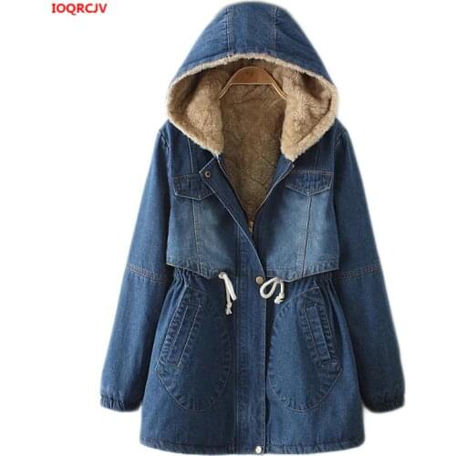 Women Denim Winter Coat 2020 Casual Loose Hooded Thicken Loose Denim Jackets Warm Long Padded Cotton Parkas Jacket Female W1074