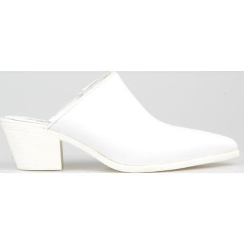 FootCourt- White Genuine Leather Pointed Toe Nurse Womens Slippers with Heel Spring Summer Ladies Shoes Sandals New Collection