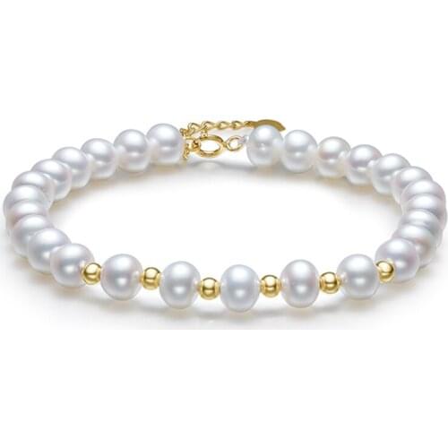 Sinya Natural freshwater pearls & Au750 gold beads strands bracelet for ladies girls length 16cm 17cm 18cm optional