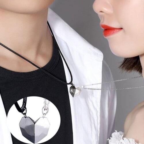 1Pair Magnetic Couple Heart Shape Necklace Gothic Punk Style For Men Jewelry Wedding Lovers Couples Valentines Day gift Gifts
