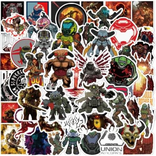 50 pcs Shooting game Doom Graffiti Waterproof Skateboard Travel Suitcase Phone Laptop Luggage Stickers Cute Kids Girl Toys