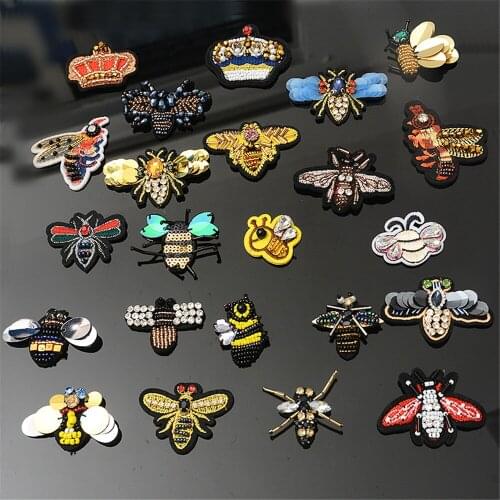 10PCS/LOT Handmade Crystal Rhinestone Beaded & Sequin Patch Bees Fashion Sew On Pearl Patch for Clothes Beaded Applique Cute DIY