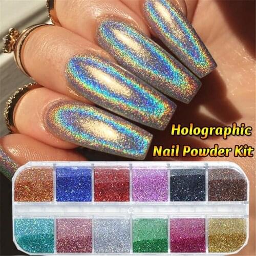 12 Color/case Laser Nail Glitter Sequins Holographic Nail Powder Shimmer Laser Mirror Dust DIY Nail Art Chrome Pigment Decor