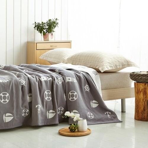 3-Layers Gauze Fashion Print Towel Blankets Twin Queen Size Shower Blanket Sofa Throws