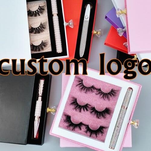 3 pairs lash with eyeliner glue lash boxes NEW wholesale eyelash packaging box fit packaging faux mink lashes square Glitter