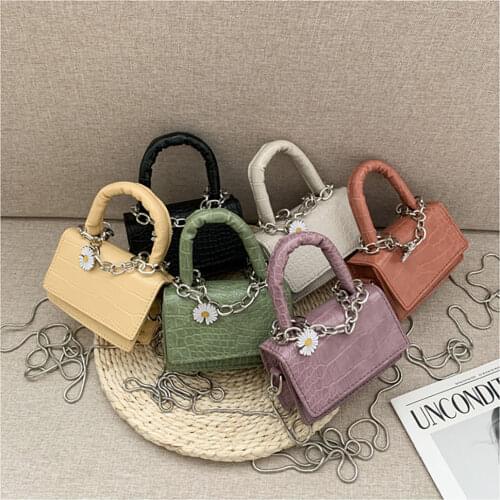 ANOKHOGI PU Leather Female Casual Flower Metal Decoration Mini Square Handbag Fashion Chain Summer Sling Shoulder Bag MB799