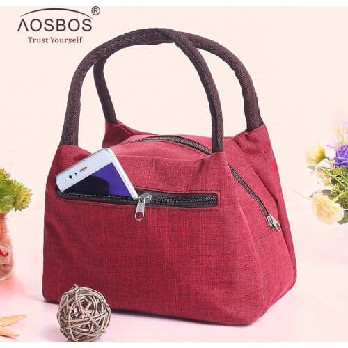 Aosbos Oxford Portable Cooler Lunch Bag Canvas Picnic Tote Bags Solid Thermal Insulated Shoulder Food Bags for Men Women Kids