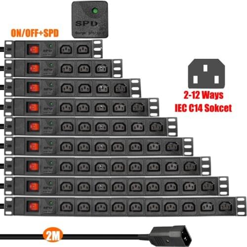 Power Distribution Unit 2-12 IEC C13 Socket Female Surge Protection+Switch 3Meters Extension Cord PDU Power Strip