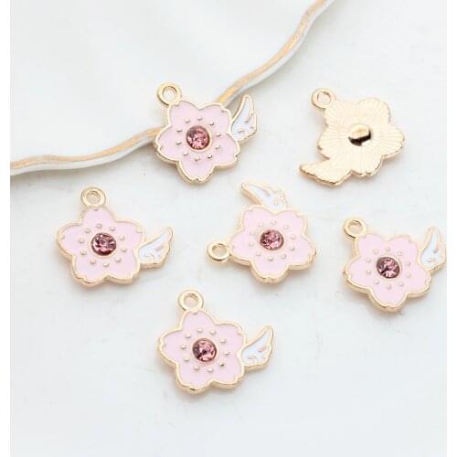 Zinc Alloy Enamel Charms Cherry Blossoms Flowers Charms 20pcs/lot For DIY Jewelry Making Finding Accessories