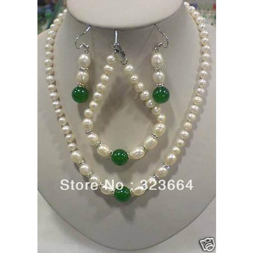 Hot Sell! FINE FASHION GREEN WHITE PEARL EARRING & NECKLACE