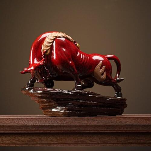 Ceramic Lucky Bull Statue Modern art sculpture High-end home accessories Office lucky bull statue The best business gift