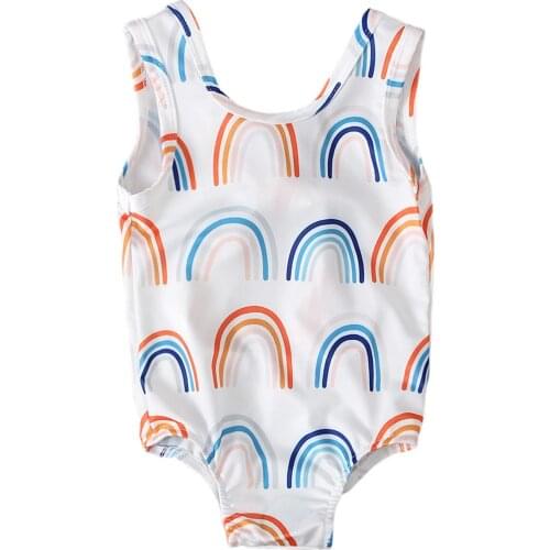 1-5Years Kids Swimsuit Toddler Baby Girl Rainbow Print Swimwear Cute Backless Strap Bodysuit Child Girl Bathing Suit