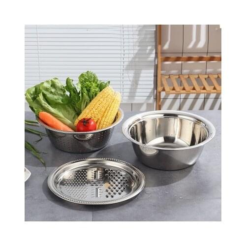 Multifunctional Thick Stainless Steel Grating Basin Drain Basin Three-piece Kitchen Rice Sieve Hot Sale