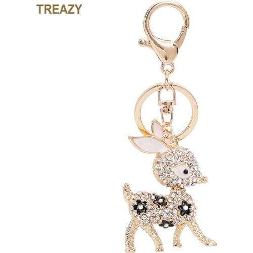 Fashion Cute Deer Keychain Gold Color Key Holder Enamel Crystal Key Chain Keyring Charm Animal Bag Auto Pendant Gifts 3Colors