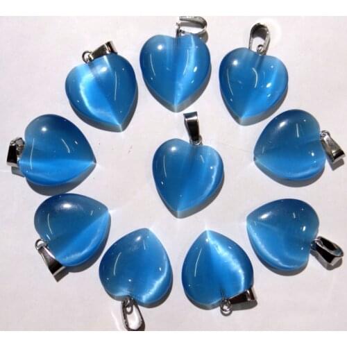 Natural stone Quartz Crystal aventurine tiger eye Opal Cat eyes heart pendants for diy jewelry making necklace Accessories30pcs