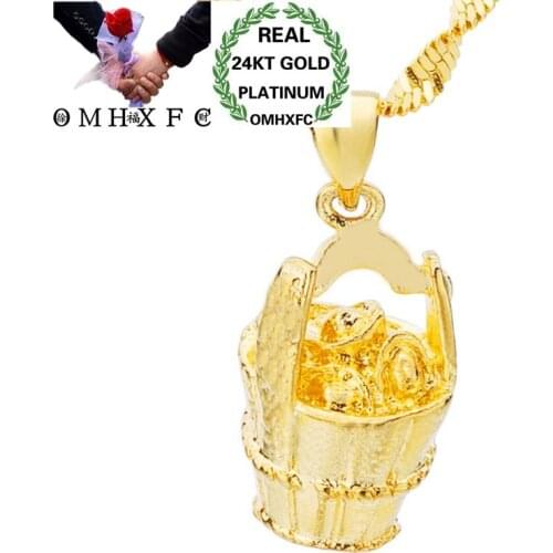 OMHXFC Wholesale European Fashion Woman Man Unisex Party Birthday Wedding Gift Ingot Bucket 24KT Real Gold Charm Pendant PN153