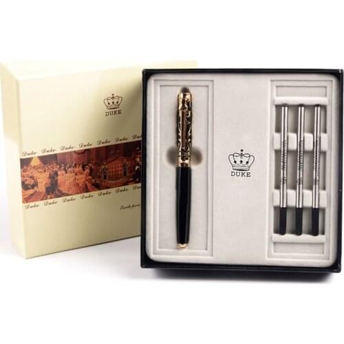 Duke Rollerballl Pens Gift Set Red/Blue Gem Smooth Writing Black Ink 0.5mm Fine Point Gift Metal Diamond Pen with Original Box