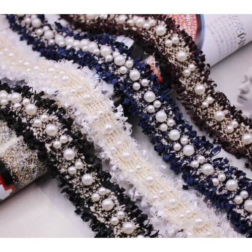 Type-2 10Yard Pearl Beads Colour Knitted Lace Fabric Trim Ribbon For Apparel Sewing DIY Clothes Bridal wedding Doll Cap Hail Bow