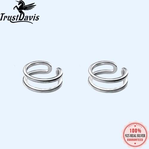 Trustdavis Minimalist 925 Sterling Silver Double-deck Ear Cuff Clip Earrings For Women Without Piercing Earings Jewelry DA947