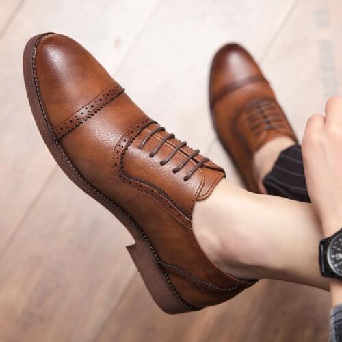Men Oxford Leather Dress Shoes fashion business wedding party shoes men Brogue Lace Up brogue Flats Male Casual Shoes men