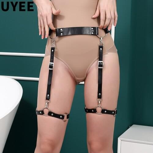 UYEE Erotic Leather Belt Bondage Stockings Suspender Straps Garter Body Belts Leg Harness Women Punk Gothic BDSM Sexy Lingerie