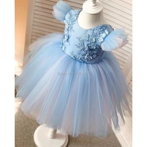 Spring Autumn Full Sleeves Girls Clothing Beige Wedding Dress Flower Embroidery Design Kids Dresses For Girls Princess Clothes