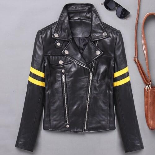 Sheepskin Lambskin 100% Genuine Jacket Women Slim Motorcycle Biker Real Leather Coat Short Ladies Clothes Chaqueta Mujer