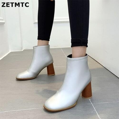 The New Ankle Boots For Women Soft Leather Women Winter Shoes Women Round heel High Heel Boots Boots And Zip Boots size32-43