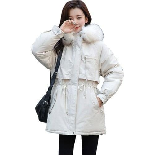 WomenS Long Winter Big Pocket Hooded With Fur Collar Windproof Down Jacket Oversized Cotton Pad Coat