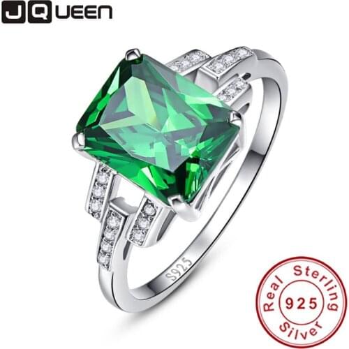 JQUEEN 925 Sterling Silver Rings Russian Emerald Ring Fine Jewelry for Women Jewelry Garnet Ruby Red Stone Nano AAA Quality