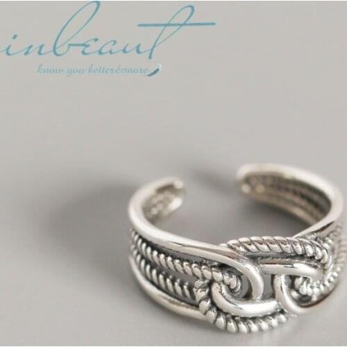 Inbeaut 925 Silver Twist Line Tide Ring Korean Original Design Female Solid S925 Rope Chain Ring for Women Vintage Jewelry